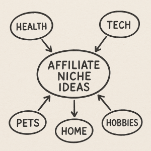 ChatGPT niche research brainstorm map showing affiliate niche categories
