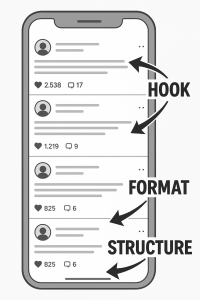 Social media swipe file ideas showing engagement-focused post breakdown

