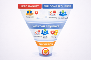Marketing funnel built using Cialdini persuasion techniques for internet marketers
