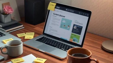 Creative workspace showing a content planner and sticky notes for swipe file ideas