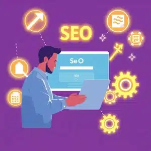 SEO checklist for beginners concept with laptop and Google tools