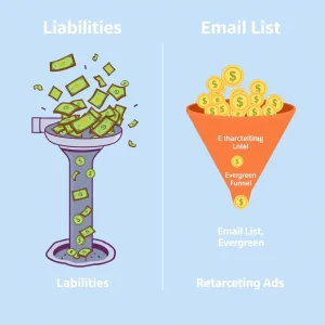 Asset-based online business funnel inspired by Rich Dad Poor Dad internet marketing lessons
