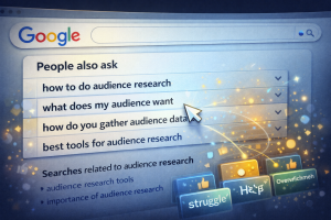 1220126 Search engine displaying audience research tips in related questions