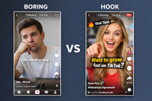 Examples of TikTok growth hacks with strong video hooks and engagement