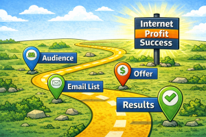 Marketing roadmap showing online marketing tips for beginners leading to Internet Profit Success