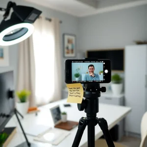5280126 Creator filming short-form content at home for free online exposure