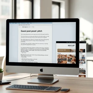 7280126 Email pitching a guest blog post with sample article draft open