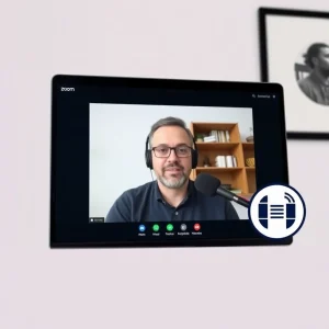 8280126 Person being interviewed on a podcast about growing online presence