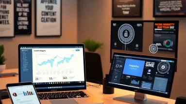 ChatGPT affiliate marketing hacks setup showing digital workspace with AI tools for content creation and affiliate growth.