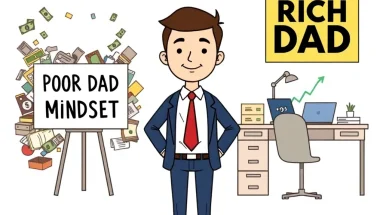 Rich Dad Poor Dad internet marketing lessons visualized with mindset contrast