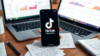 TikTok content ideas for affiliates shown in a productive home workspace