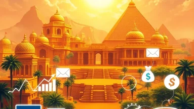 Ancient Babylon wealth principles overlaid with modern internet marketer tools