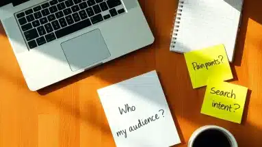 Workspace setup with tools for audience research tips and planning