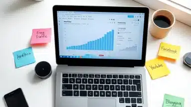 A growing email subscriber graph over 30 days, with icons of smiling avatars appearing above the graph. Clean, simple design with an uplifting tone.