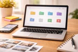 10240226 Organized folders and screenshots illustrating a system for collecting social proof examples.