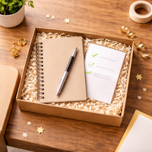 Open starter kit box representing helpful bonuses that support how to make your first affiliate sale.
