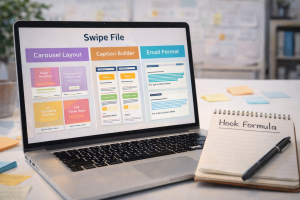 Content templates displayed on screen to speed up content creation process
