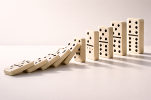 11240226 Domino effect representing trust building over time through consistent types of social proof.