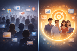 1170226 Visual showing the difference between broad and focused audience targeting for beginners