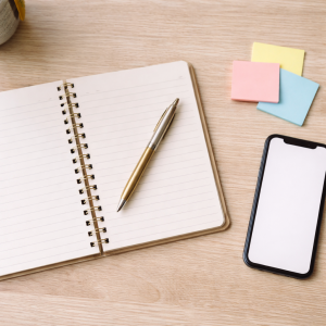 Notebook and sticky notes used to outline a clear niche and message.
	
