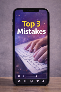 Phone screen preview of a Reels video with text overlay tips on a subtle animated background.
