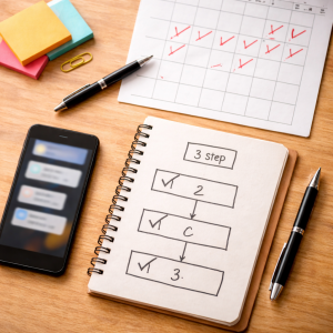 2240226 Simple weekly plan with checked calendar and notes for social proof without testimonials.”