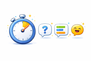 Stopwatch beside simple icons for questions, polls, and emoji reactions.
