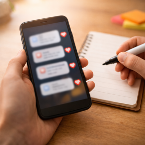 3240226 Phone with blurred messages as an example of social proof from audience feedback.