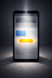 4010326 Smartphone scroll with a highlighted button placed mid-page to represent moving a call to action higher.