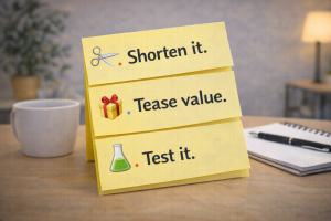  Colorful sticky notes showing a short list of email subject line tips.
