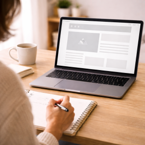 Laptop showing a simple resource hub layout used to organize helpful content.