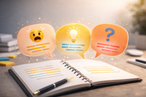 6010326 Message bubbles and icons representing using the audience’s own words for clearer communication.