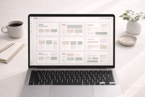Canva templates style workflow image showing consistent layouts for brand consistency and professional content