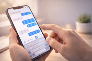 6270226 Chat screen suggesting automated replies with a human ready to respond personally.
