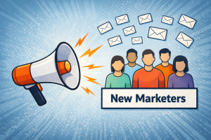 &ldquo;Megaphone targeting new marketers with subject lines flying toward them.&rdquo;

