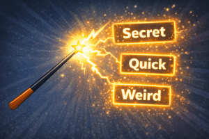 A magic wand highlighting powerful subject line words like &lsquo;Secret&rsquo; and &lsquo;Quick&rsquo;.
