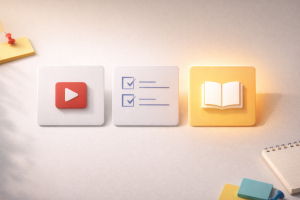 8250226 Icons representing video, checklist, and story formats, showing trusted content types identified with ideal customer profile questions.