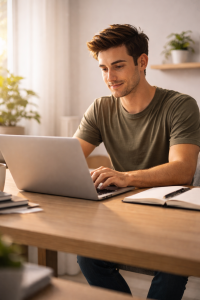 ahead140226 Why people buy online offers explained with a calm and confident online workspace scene