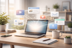 Content repurposing for SEO concept showing one piece of content expanding into multiple formats