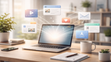 Content repurposing for SEO concept showing one piece of content expanding into multiple formats