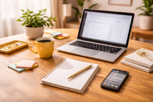 Home office desk setup representing how to make money online without a product