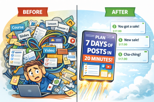 Creator using their phone to share digital product tips organically on social media.
