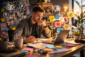 1150326 A creator reviewing audience feedback to uncover a clear problem worth solving.