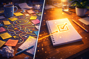 Simple action steps helping a creator turn confusing ideas into clear content

