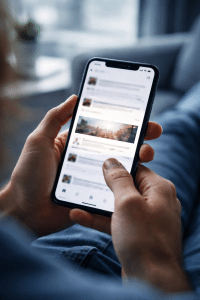 A social media post stops a user mid-scroll on their phone