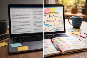 Side-by-side contrast between bland content and engaging story-based content
