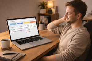  Beginner creator using a simple content planning system to reduce overwhelm and stay organized

