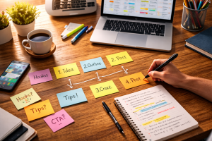 Simple content planning setup showing step-by-step how-to posts that help build trust with your audience.
