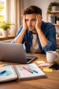 Content creator struggling to write while staring at a blank screen

