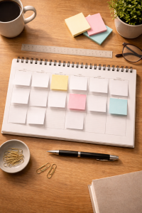 Simple weekly plan layout showing how to build marketing momentum with structure.
